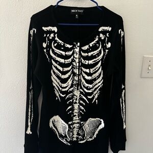 Dolls Kill Black Skeleton Long Sleeve Romper (Glow in the dark)